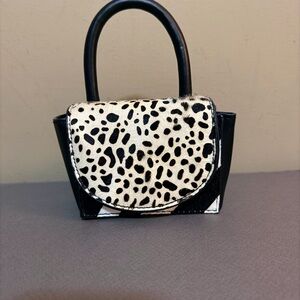 Topshop Black & White Dalmatian-Print Mini Top-Handle Bag